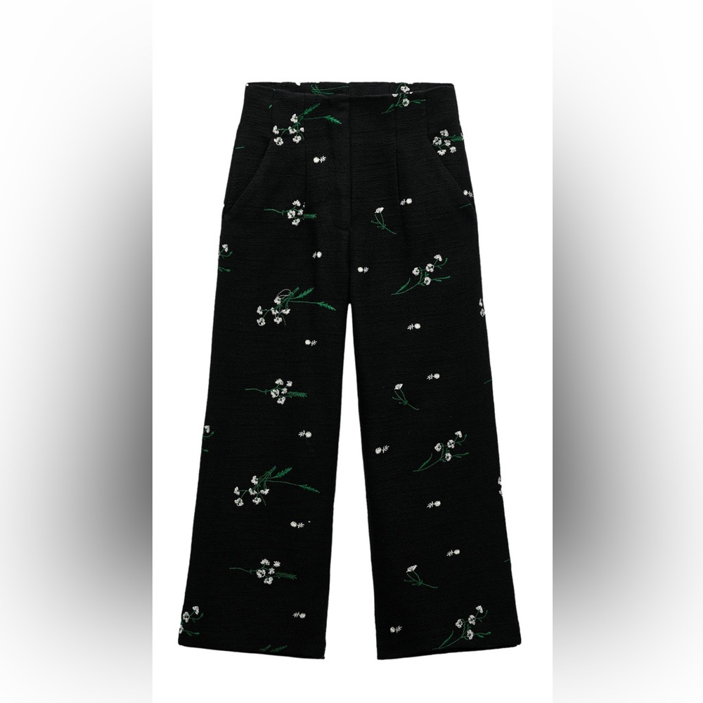 Zara black textured embroidered pants
